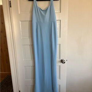 Elegant Blue Sleeveless Spaghetti Strap Maxi Dress